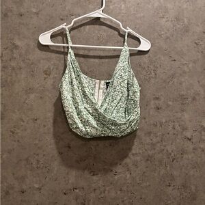 Floral Green Wrap Crop Top with Matching Skirt